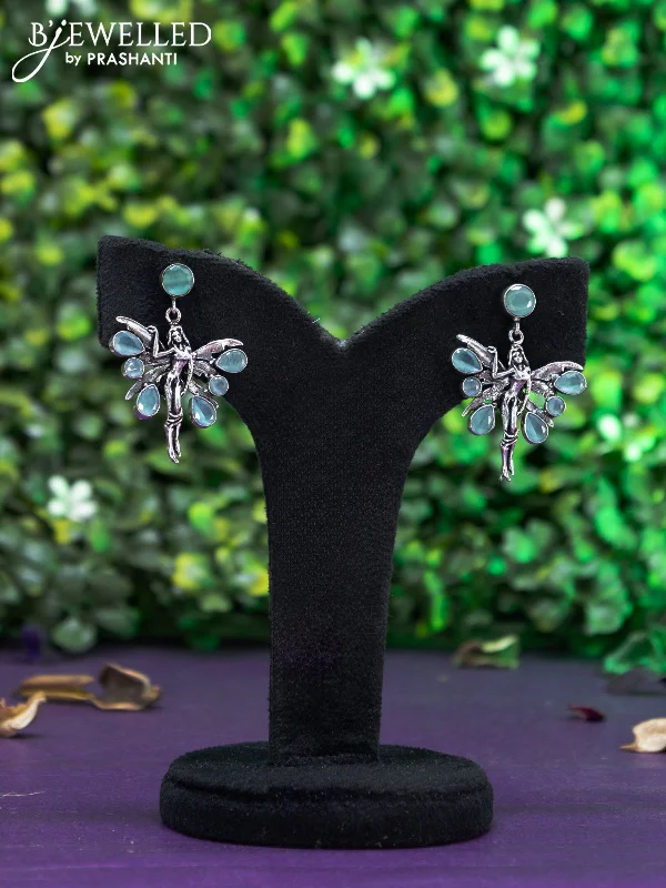 gold hoop earrings for women -Oxidised earring butterfly design with mint green stones