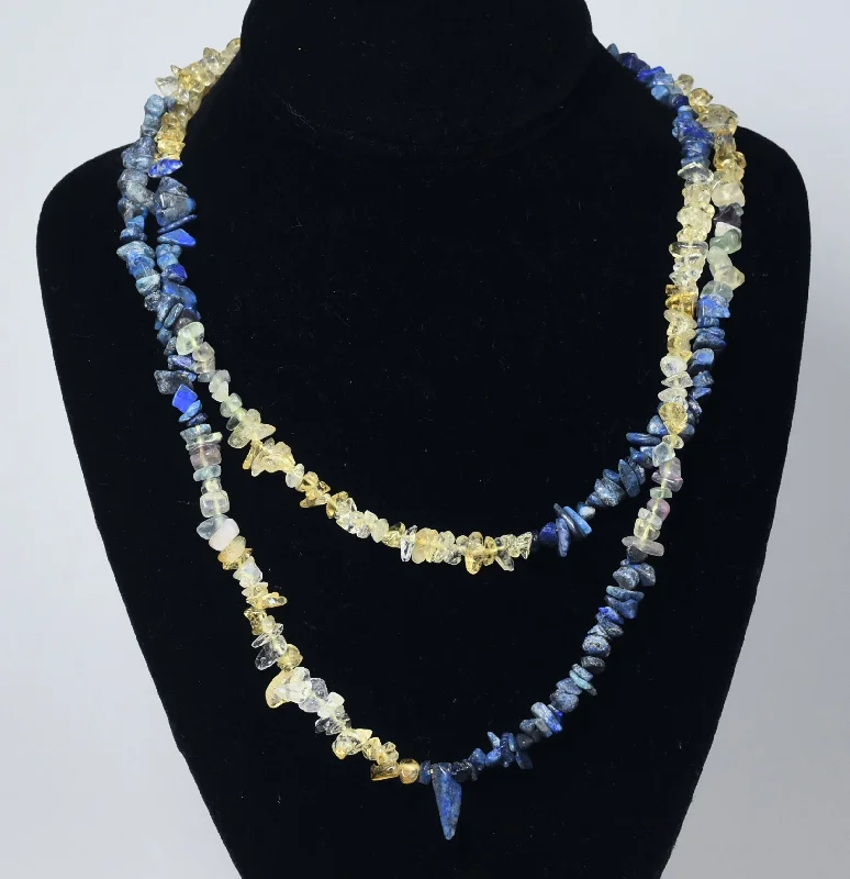 elegant pendant necklaces for women -Lapis Lazuli, Citrine, Fluorite Chip Bead Opera Necklace - 42 Inches Long