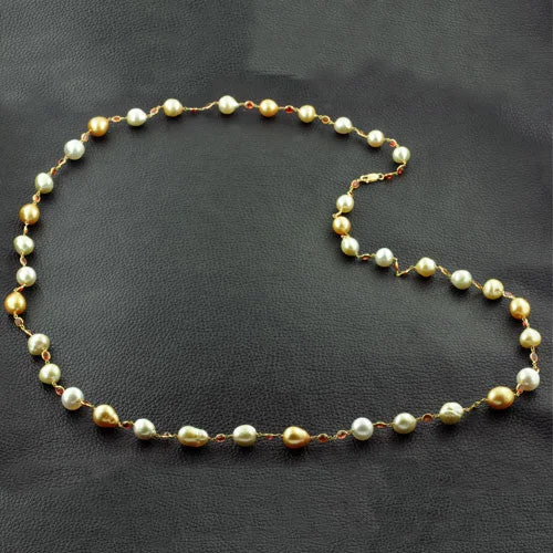 unique charm necklaces for women -Golden South Sea Pearl & Orange Sapphire Necklace