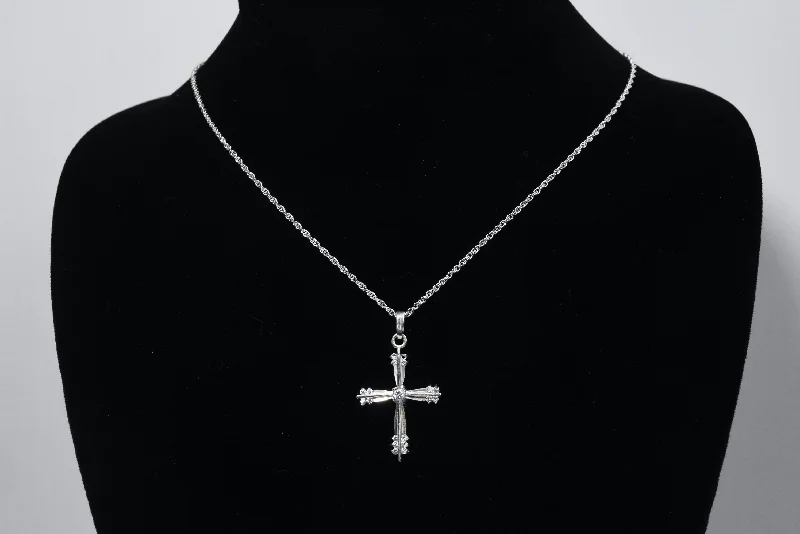 elegant gold necklaces for women -Sterling Silver Diamond Crucifix on Silver Tone Chain Necklace - 16"