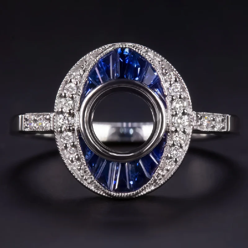 luxury bridal engagement rings -SAPPHIRE DIAMOND ENGAGEMENT RING SETTING ROUND VINTAGE STYLE DECO SEMI MOUNT