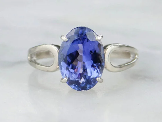 round cut engagement rings -Minimalist Modern Tanzanite Engagement Ring in White Gold