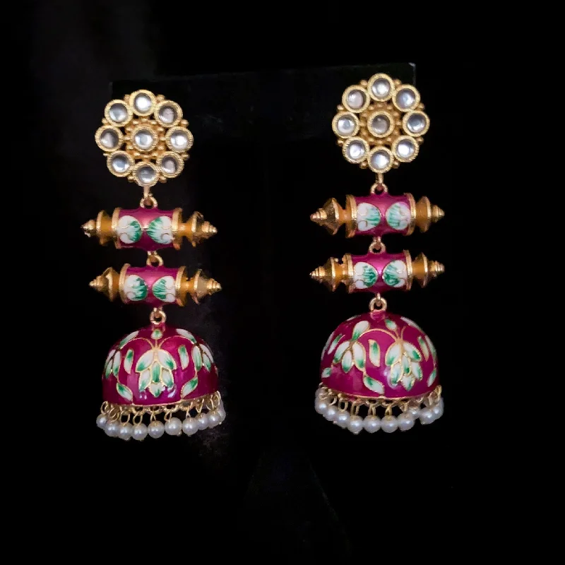 minimalist earrings for women -Exquisite Artisan Hand-painted Amrapali Meenakari Jhumka Earring