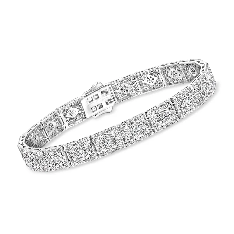 luxury silver bangles -Ross-Simons Diamond Filigree Bracelet in Sterling Silver