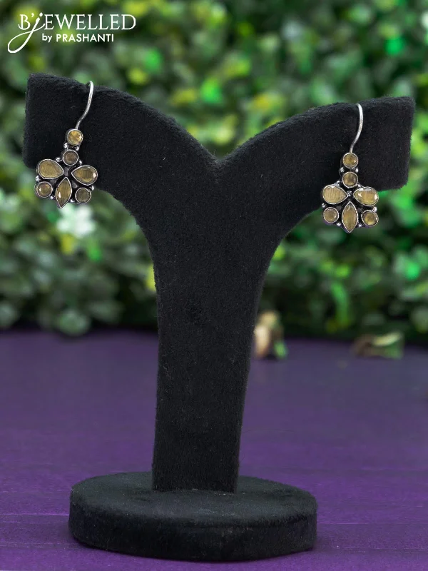 silver hoop earrings for women -Oxidised hanging type earring with yellow stones