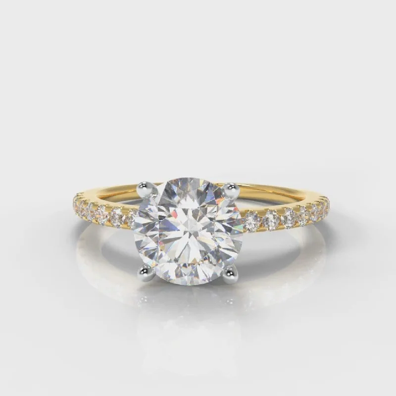 gemstone engagement rings -Petite Micropavé Round Brilliant Cut Diamond Engagement Ring - Yellow Gold