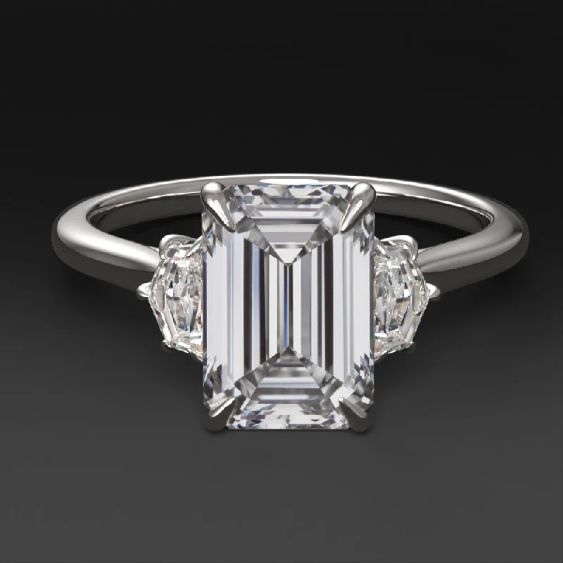 emerald cut engagement rings -2ct LAB CREATED DIAMOND ENGAGEMENT RING 3 STONE EMERALD CADILLAC CUT WHITE GOLD