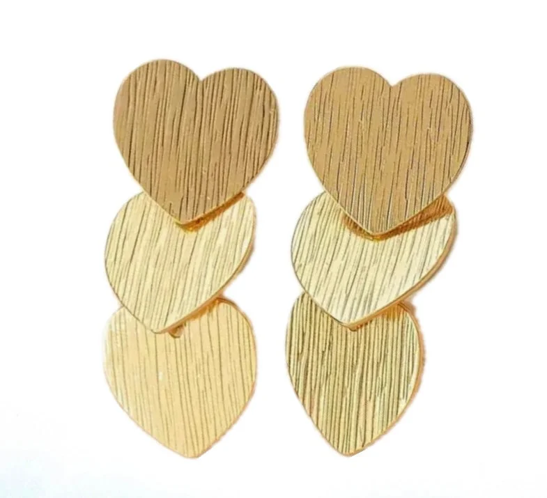 custom designed earrings for women -Three Heart Drop Earrings