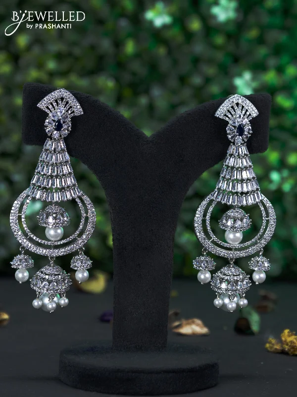 large hoop earrings for women -Zircon earring with sapphire & cz stones and pearl hangings