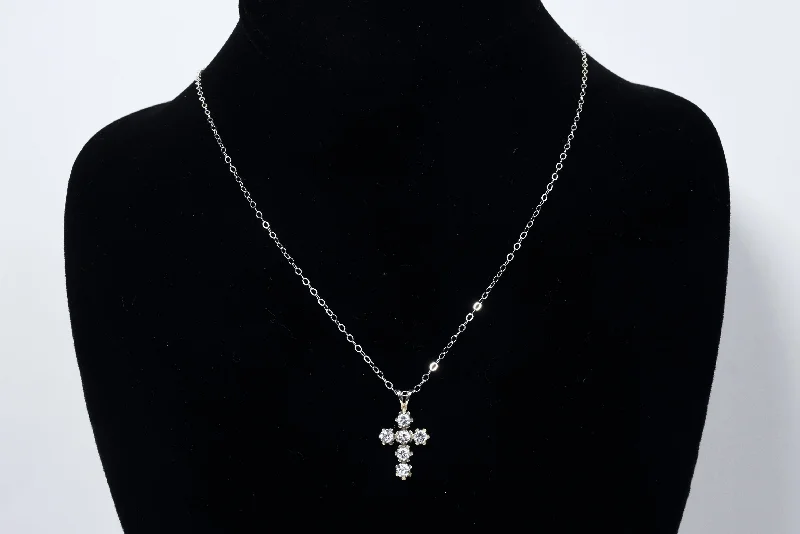 wedding necklaces for women -Sterling Silver Rhinestone Crucifix on Sterling Silver Chain Necklace - 19"