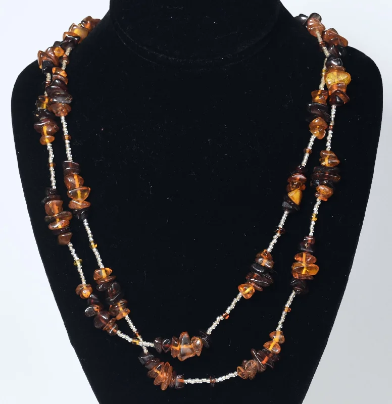 designer name necklaces for women -Amber Bead Single Strand Opera Necklace - 55 inches!