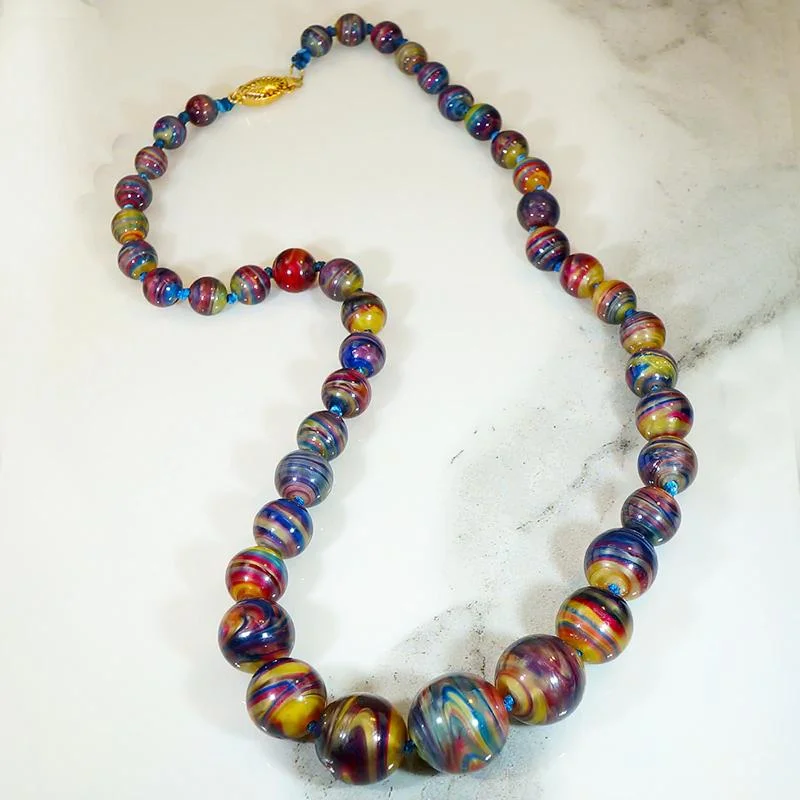 personalized birthstone necklaces for women -Brilliantly Colored Strand of Spun Glass Beads