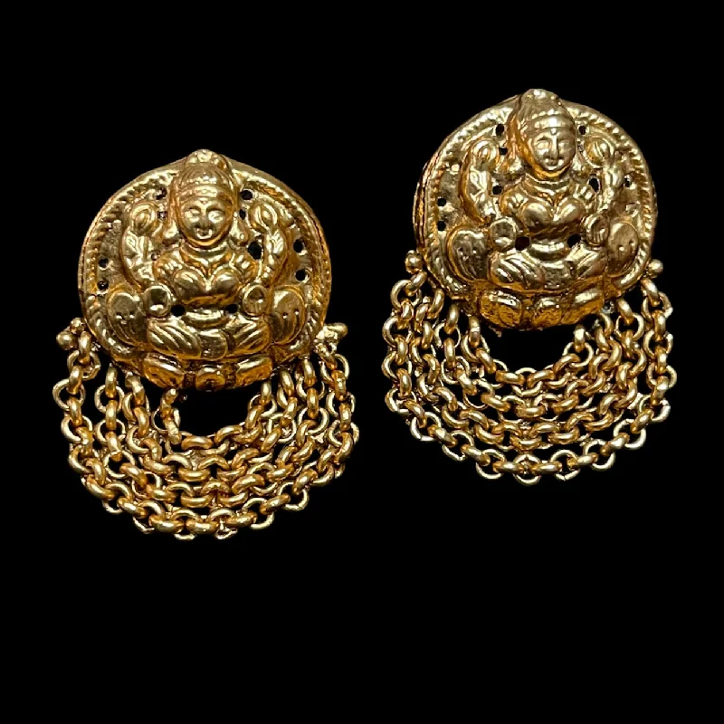 minimalist earrings for women -Antique Gold Stud Lakshmi Earring