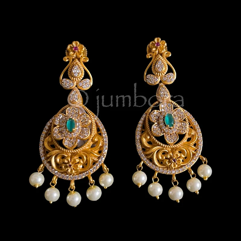 hoop earrings for evening wear -Matte Antique Gold with AD stone Earring