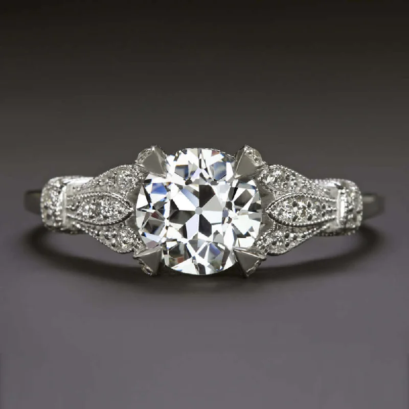 vintage engagement rings -1.52ct CERTIED OLD CUT DIAMOND ENGAGEMENT RING VINTAGE INSPIRED WHITE GOLD 1.5ct