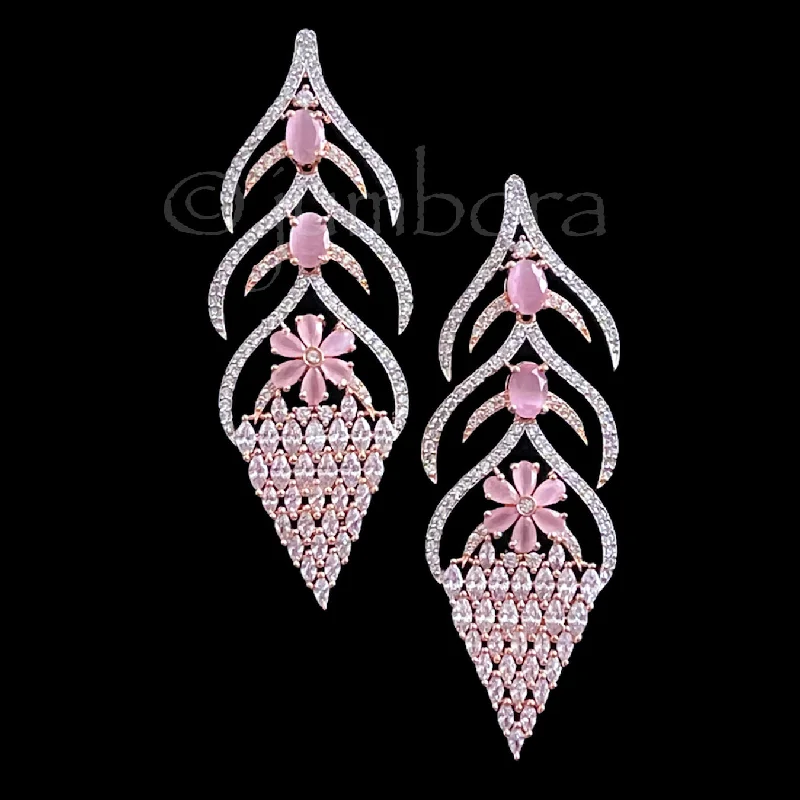 elegant chandelier earrings -Rose Gold AD Zircon (CZ) Pastel Pink Statement Earring