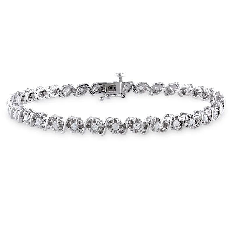 luxury rings with sapphires -Mimi & Max 1ct TW Diamond S-Shape Bracelet in Sterling Silver