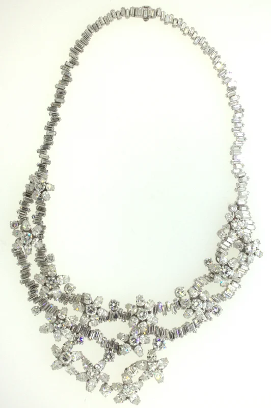 silver necklaces for women -Mid-Century 84 Carat Diamond Cluster Platinum Bib Necklace