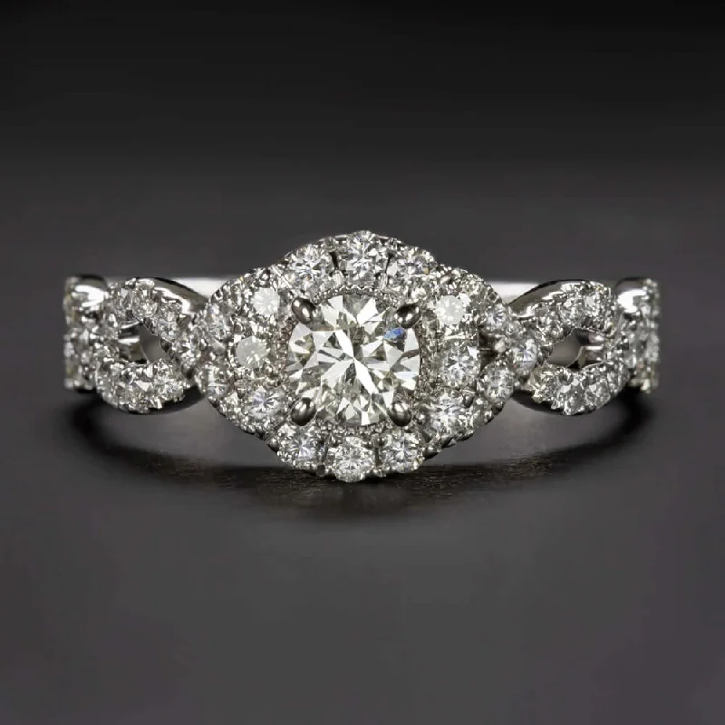 floral engagement rings -0.80ct DIAMOND ENGAGEMENT RING TWIST SHANK INFINITI ROUND BRILLIANT CUT NATURAL