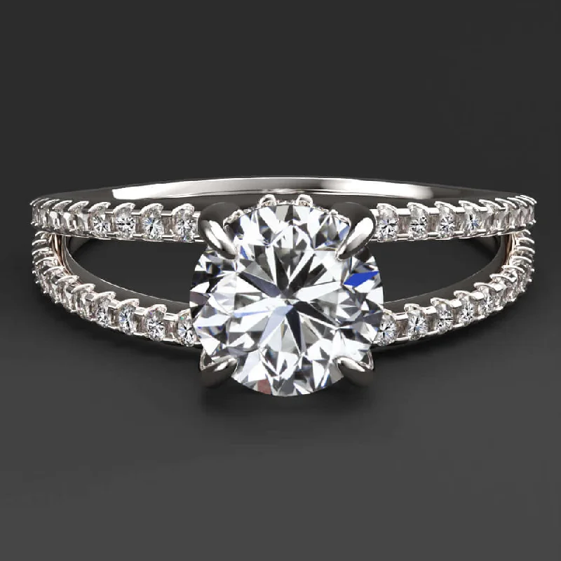 white gold engagement rings -1 CARAT GIA CERTIFIED G SI2 DIAMOND ENGAGEMENT RING SPLIT SHANK ROUND BRILLIANT