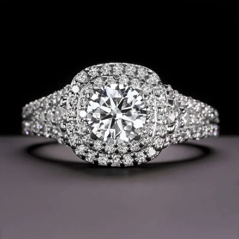 women’s solitaire engagement rings -2.30ct LAB CREATED DIAMOND ENGAGEMENT RING F SI1 EXCELLENT ROUND CUT DOUBLE HALO