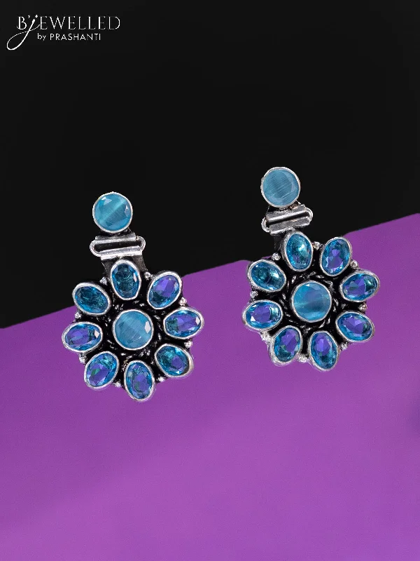 luxury earrings for women -Oxidised earrings with ice blue stones