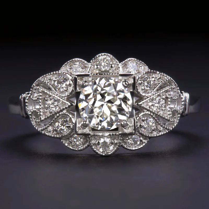 custom diamond engagement rings -OLD EUROPEAN CUT .70ct DIAMOND ENGAGEMENT RING VINTAGE WHITE GOLD FILIGREE 3/4ct