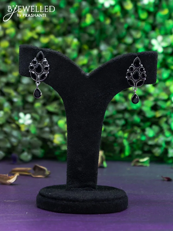 custom-designed hoop earrings -Oxidised earring with black stones and hanging