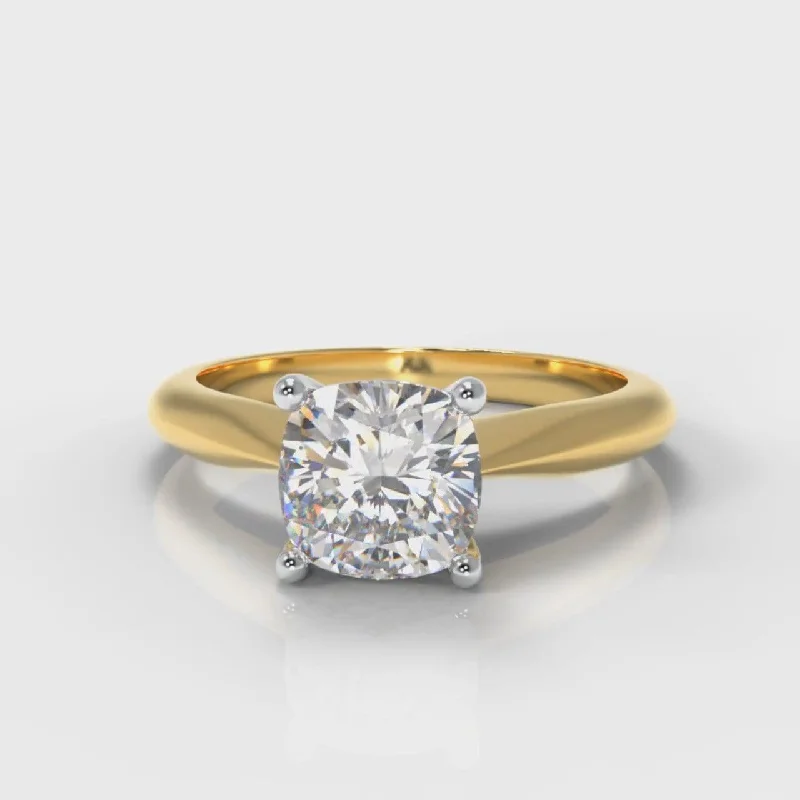 simple engagement rings -Carrée Solitaire Cushion Cut Diamond Engagement Ring - Yellow Gold