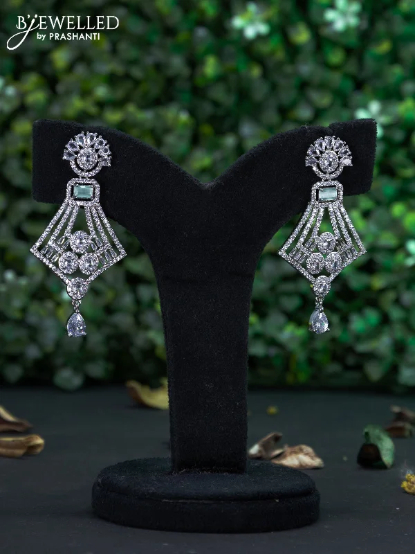 large earrings for women -Zircon earring with mint green & cz stones and hanging