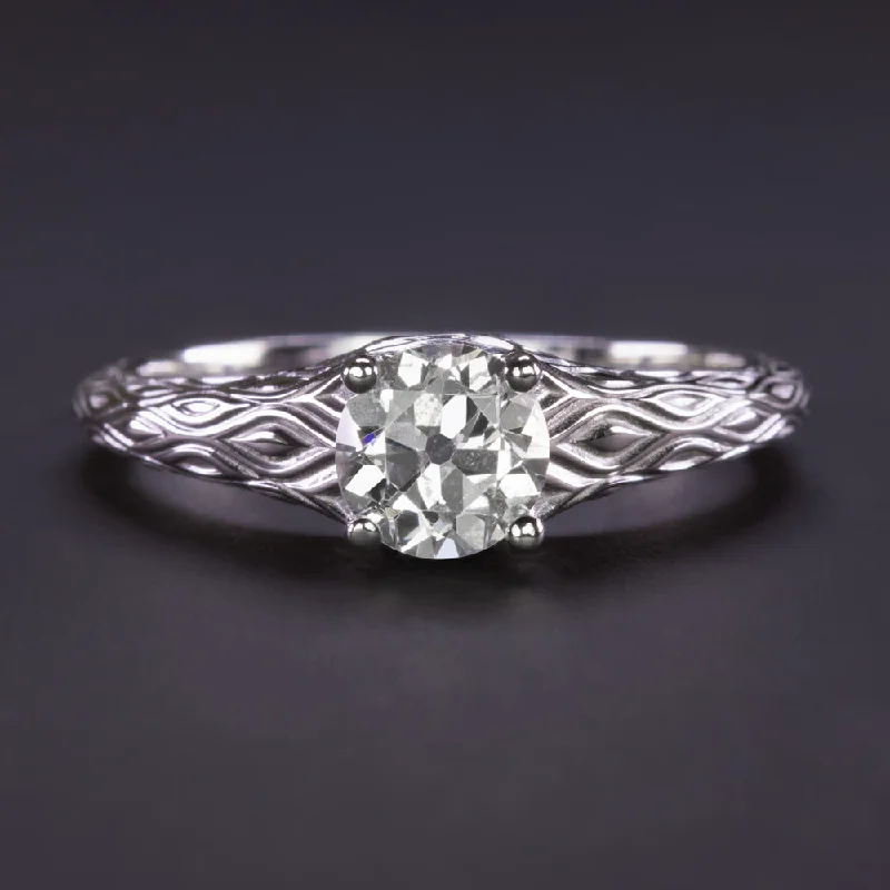 vintage diamond engagement rings -3/4ct OLD EUROPEAN CUT DIAMOND ENGAGEMENT RING VINTAGE STYLE ENGRAVED SOLITAIRE