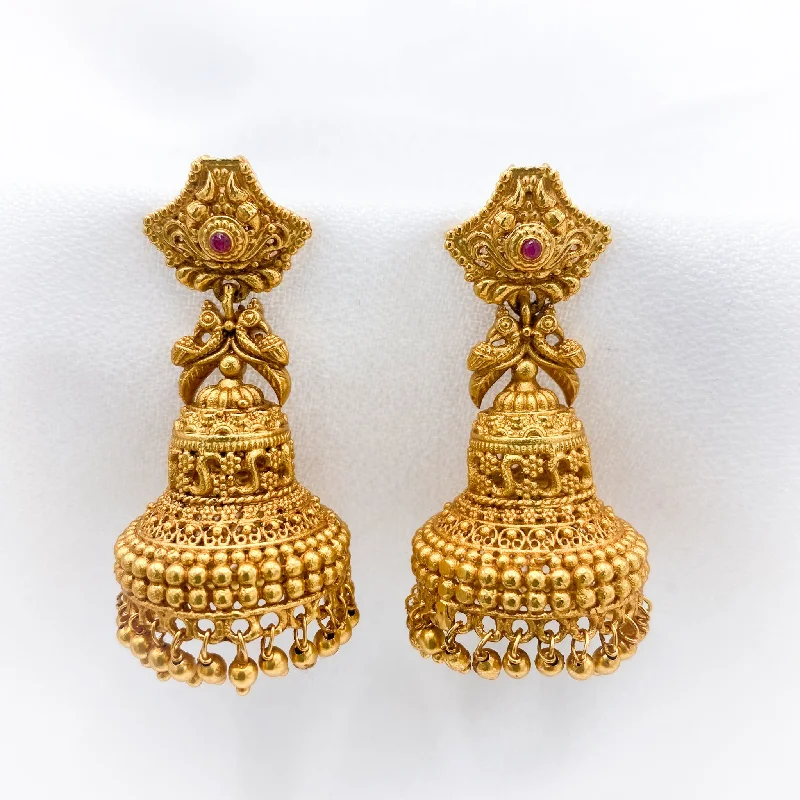 cubic zirconia earrings for women -Traditional peacock Antique Matte Gold Jhumka Earring