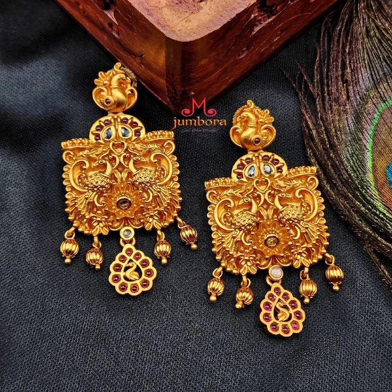 stud earrings for women -Peacock Matte Finish Gold Kemp Earrings