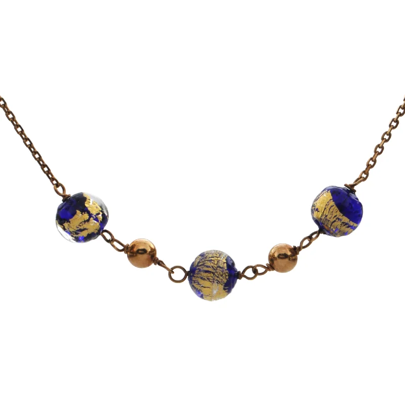 designer necklaces for women -Vintage French 18K Yellow Gold Venetian Glass Necklace