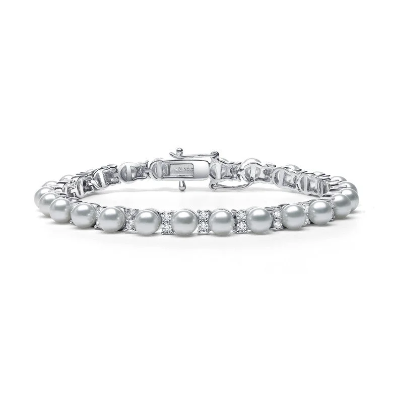 luxury platinum rings -Sterling Silver with Clear Cubic Zirconia & White Pearls Tennis Bracelet