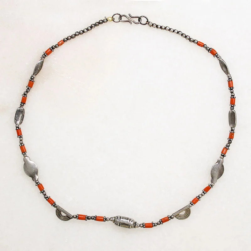 vintage necklaces for women -Moroccan Silver & Coral Bead Necklace