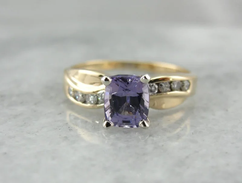 mixed metal engagement rings -Periwinkle Purple Sapphire and Diamond Engagement Ring