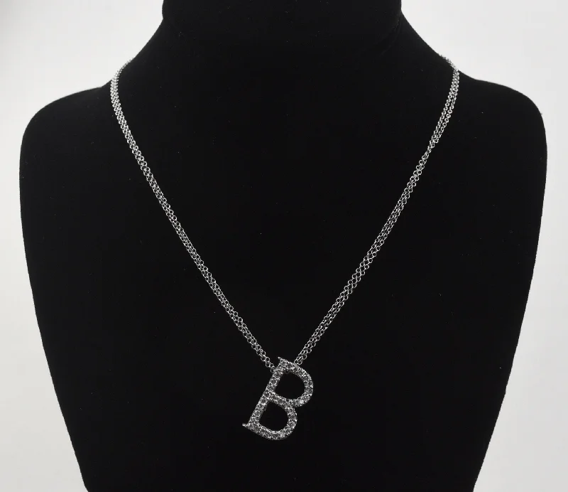 layered gold necklaces for women -Sterling Silver Cubic Zirconia "B" Pendant on Double Strand Sterling Silver Chain Necklace - 20"