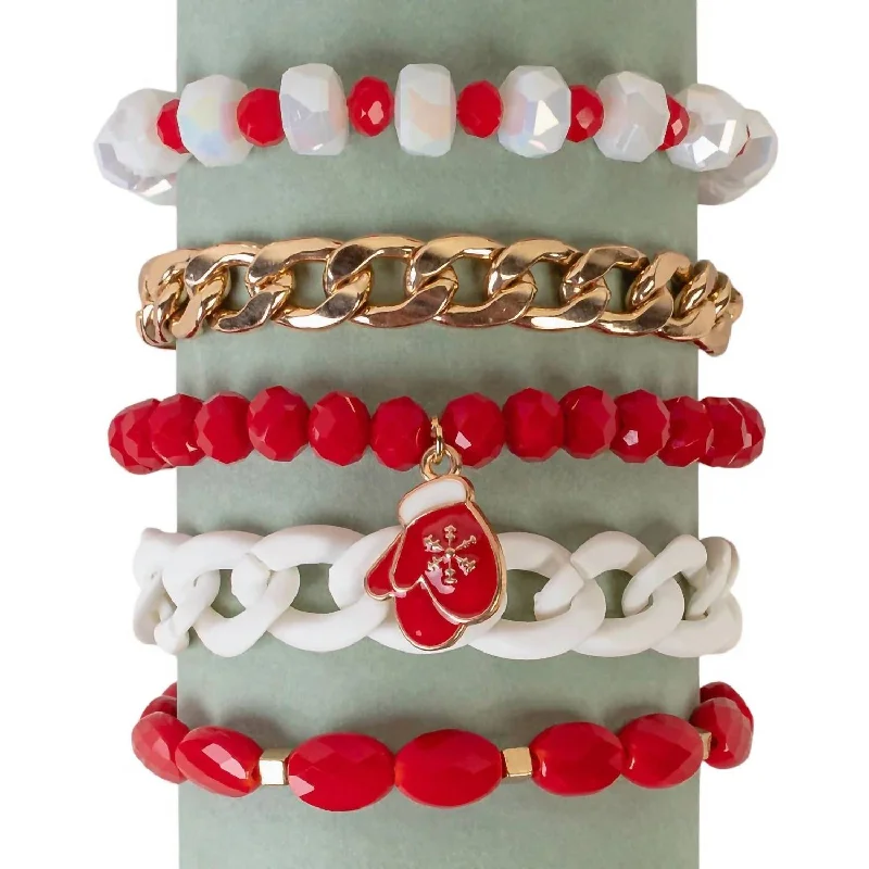 geometric rings for women -Beaded Stacked Bracelet In Red/white