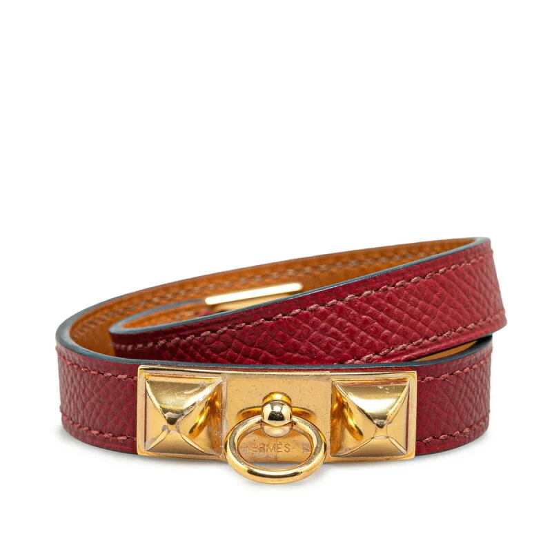 chic bangles for women -Hermes  Wine Epsom Leather Charm Bracelet (Pre-Owned)