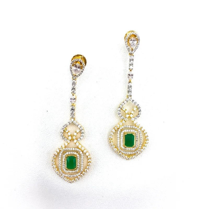 diamond earrings for women -Stylish and Modern White and Emerald Green Zircon (CZ) Stone earring