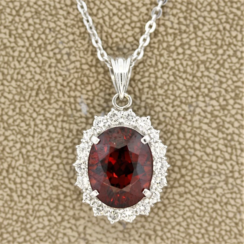 elegant silver necklaces for women -Spessartine Garnet Diamond Halo Platinum Pendant