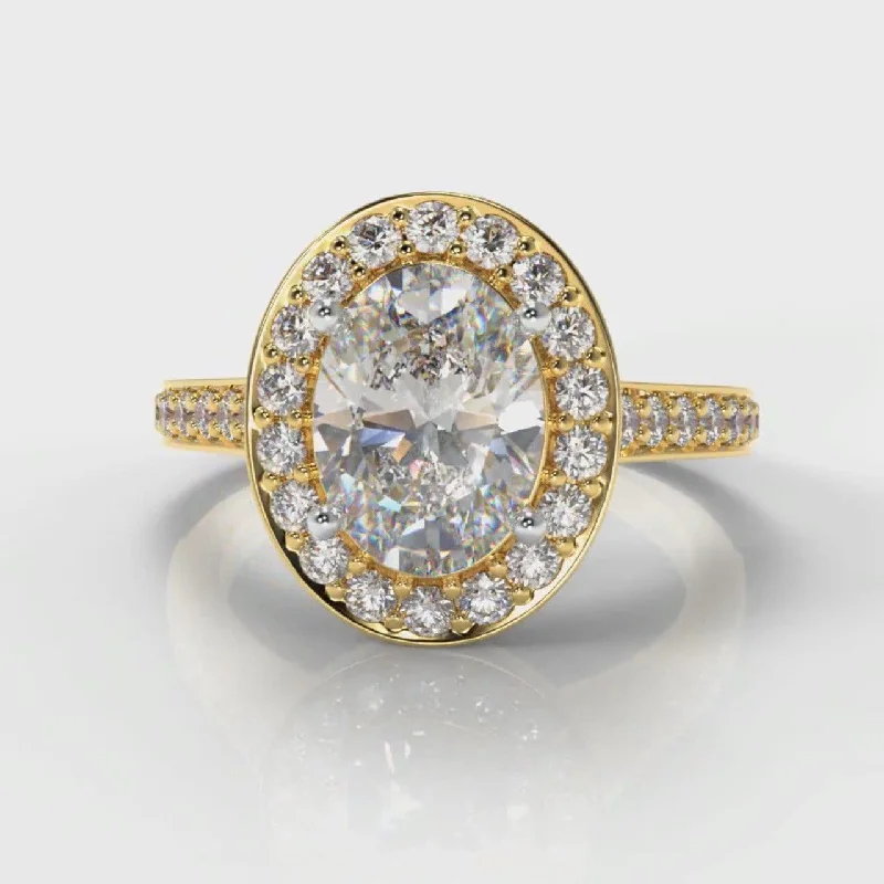 engagement rings with pearl -Pavé Oval Diamond Halo Engagement Ring - Yellow Gold