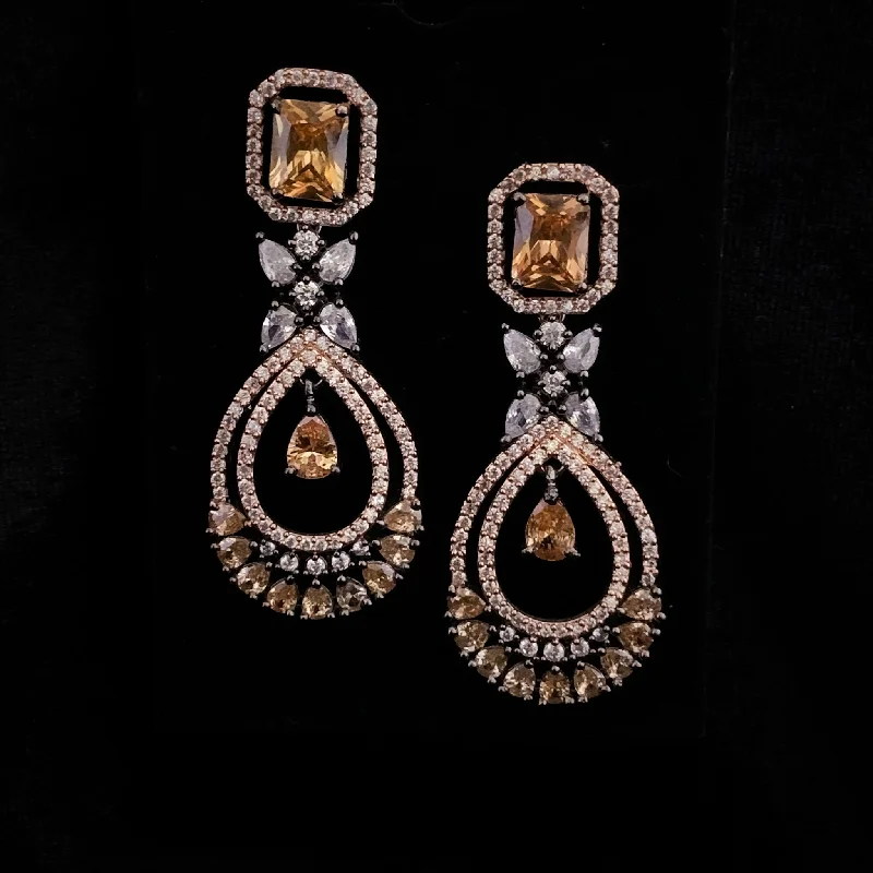 sterling silver hoop earrings -Exclusive Victorian Style Champagne Zircon (CZ) Earring