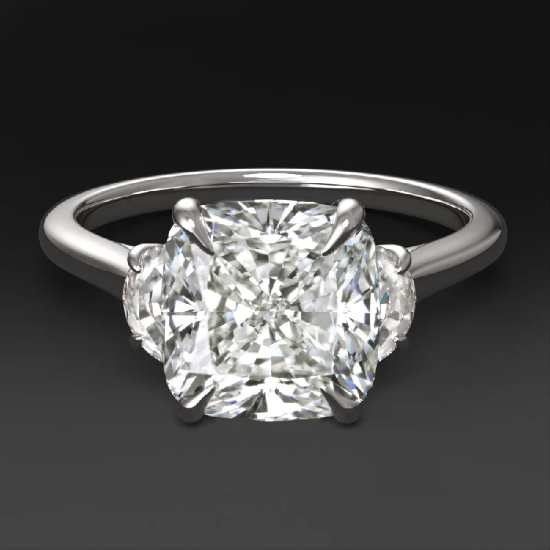 fancy colored diamond engagement rings -2ct LAB CREATED DIAMOND ENGAGEMENT RING 3 STONE CUSHION HALF MOON CUT WHITE GOLD