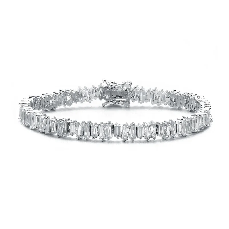 modern rings for women -Ga Sterling Silver Rhodium Plated Clear Cubic Zirconia Tennis Bracelet