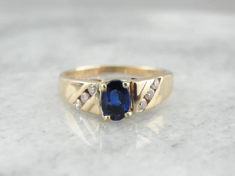 Deep Blue Sapphire and Diamond Ladies Ring