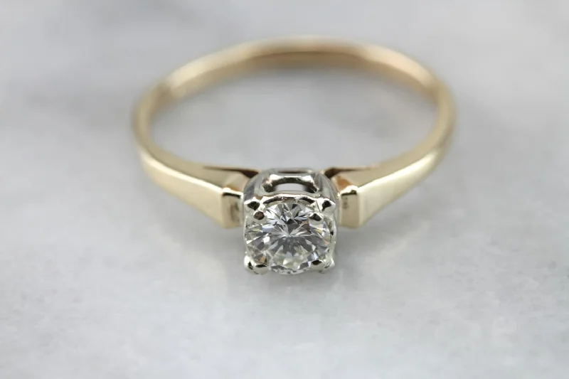 stackable diamond engagement rings -Stylish Simplicity: Retro Era Diamond Engagement Ring