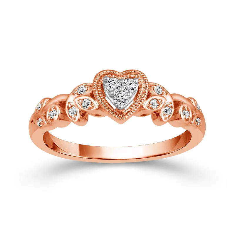 1/8 Ctw Heart Shape Multi Stone Diamond Promise Ring in 10 Karat Rose Gold