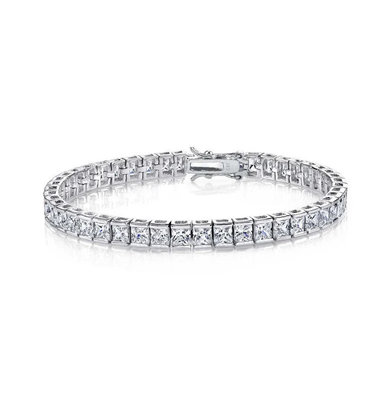 silver gemstone rings -White Gold Plated with Clear Cubic Zirconia Tennis Bracelet